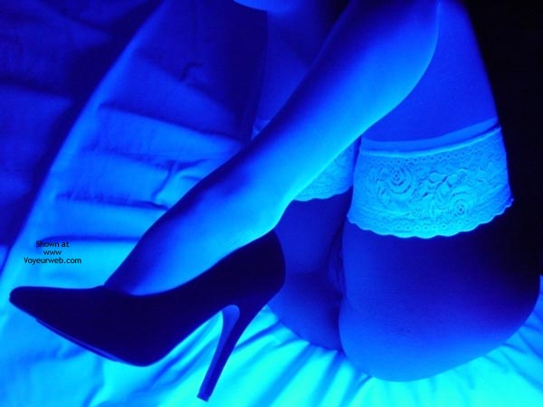White Stockings - Close Up, Heels, Stockings , White Stockings, Black High Heels, Black Pumps, Blue Light, Closeup