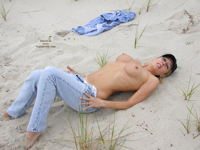 Bare Beach Boobs - Erect Nipples , Bare Beach Boobs, Topless Jean Cutie, Undressing In Public, Wearing A Hat, Real Breasts, Getting Naked On The Sand, Erected Nipples
