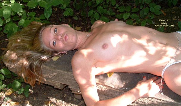 Lying On Tree - Long Hair , Lying On Tree, Topless In Forest, Long Blonde Hair, Huge Nips, Hair Fanned Out, Blowing A Kiss, Long Nipples