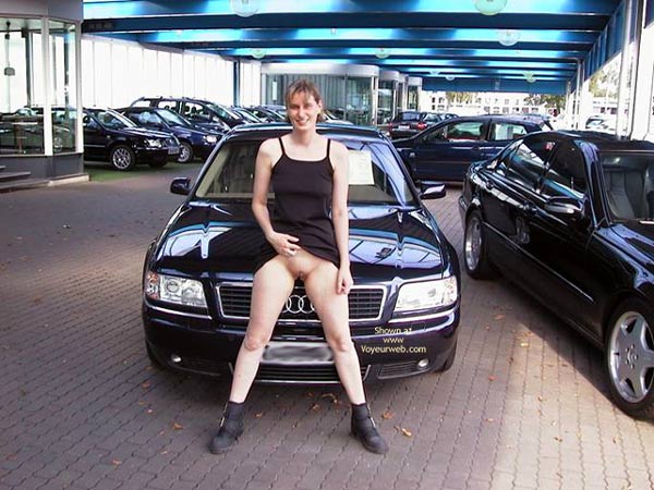 Flashing At A Dealership - Black Dress, Boots, Exposed In Public , Flashing At A Dealership, Exposed In Public, Black Audi, Pussy Show Black Dress, Black Boots, Shaved Audi Girl