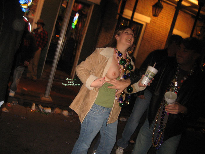 Mardi Gras Girl - Flashing , Mardi Gras Beads, In The Big Easy, Peek A Boob, Blue Denim Jeans, Mardi Grass, Flashing Tits In Public, Beads And Boobs, Shes Almost Drunk, Beads And Breasts, Shirt Pulled Down Showing Tit, New Orleans Tit Show