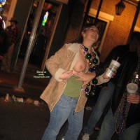 Mardi Gras Girl - Flashing , Mardi Gras Beads, In The Big Easy, Peek A Boob, Blue Denim Jeans, Mardi Grass, Flashing Tits In Public, Beads And Boobs, Shes Almost Drunk, Beads And Breasts, Shirt Pulled Down Showing Tit, New Orleans Tit Show