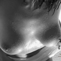 Black  White Photo - Wet , Black  White Photo, Wet Tits, Close&#45;up Breast, Down Shot Boobs, Wet Breasts, Tatas!, Full Round Breasts, Water Drops On Breasts