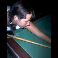 Busty Girl Bending Over Pool Table