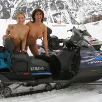 Two Naked Girls - Blonde Hair, Snow , Two Naked Girls, Blonde And Brunette, Girls In Snow, Boobs In Snow, Snow Mobile Boobs
