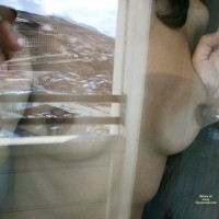 Pressed Nipples Under Glass - Brunette Hair, Erect Nipples , Firm Breasts, Behind Window, Fit Body