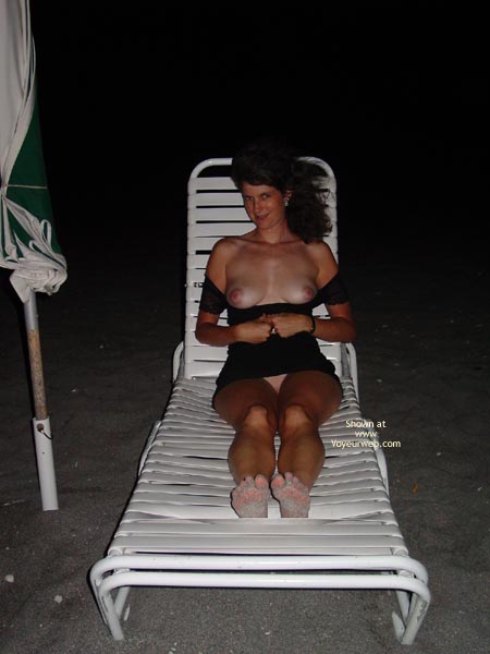 Shoulder Length Brunette - Flashing Tits , Shoulder Length Brunette, Beach At Night, Flashing Tits, Black Dress Pulled Down