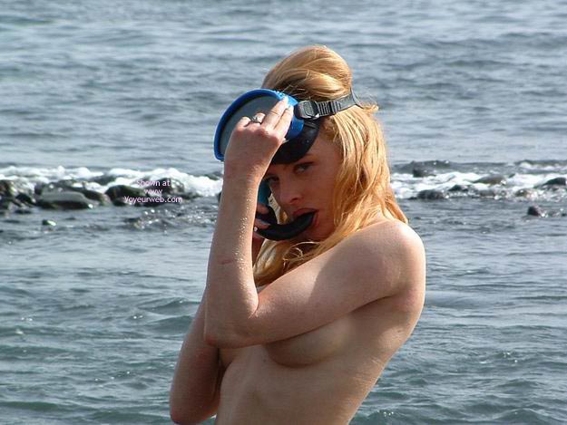 Scuba Pose - Nude Outdoors, Red Hair, Water , Scuba Pose, Tits Covered, Red Hair, Water, Ocean, Outdoors