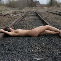 Reclining Nude On Train Tracks - Erect Nipples, Natural Tits, Nude Amateur , Slender Body, Beauty On The Tracks, Lying On Tracks, Nude Friend, Lying On Train Tracks, Lay Tracks, Girl Asleep On Railroad Tracks
