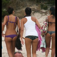 Bikini Voyeur - Beach Voyeur , Mass Cheeks, Purple Bikini, Cheeks On The Beach, Three Of A Kind, White Tank Top, Nice Asses