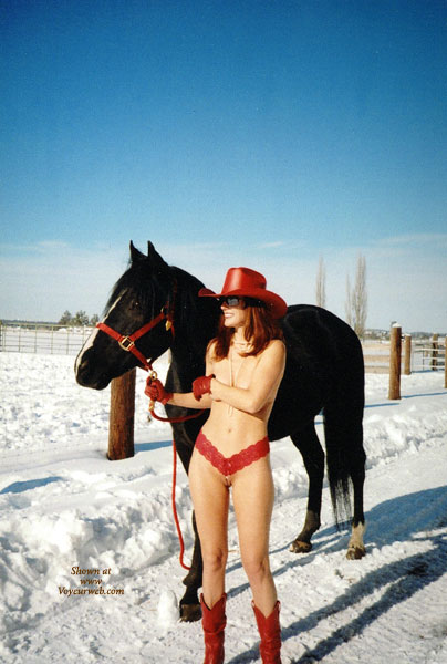 Naked Outside - G String, Naked Outdoors, Snow , Naked Outside, Snow, Horse, Pearl G&#45;string, Snow Bunny, Red Boots, Christmas Present