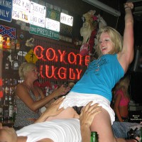 Coyote Ugly, Magaluf , 2 Strangers On The Bar Taking Part In A Wild Competition, But These Pictures Were Taken 2 Years Ago, At That Time This Bar Was Fantastic, With Scenes Like These Happening Many Times During The Night. 7 Nights A Week, But Now Due To The Way BCM Square Is Set Up And The Current DJ Etc, This Bar Is Often Empty And Is Not Worth A Visit.
I Have To Say What A Shame That This Bar Has Gone Down Hill So Fast.

