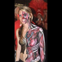 Nude Painted Girl On Street - Blonde Hair, Topless, Naked Girl , Body Paint, Key West Festival, Body Paint In Public, Painted Tits, Sexy Smile, Festival Voyeur, Firm Medium Breasts, Topless And Body Paint