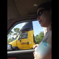 Flashing Truckers - Erect Nipples, Flashing, Large Aerolas, Topless , Cone Tits, Mom, Tatoo On Tit, Truck Stopper, Topless Wife, Puffy Nipples, Big Nipples