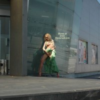Outside Flash - Exposed In Public , Outside Flash, Green Dress, Leggy Blond, Finger Fucking, Exposed In Public, From Far Away, Flashing Tits And Pussy