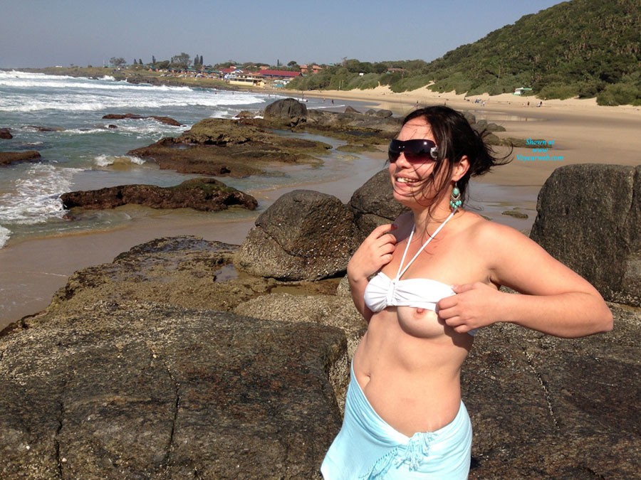 Pic #1Shy Beach - Beach, Brunette, Dressed, Medium Tits, Natural Tits