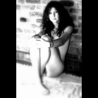 Nude Girlfriend Sitting Against A Brick Wall - Naked Girl, Nude Amateur , Sitting Pretty, Looking Into Camera, Black And White Shot, Legs Crossed, Black And White Pussy Shot, Pussy Peak, Legs Pulled Up To Body, Sitting Against Wall, Intense Eyes, Hugging Herself