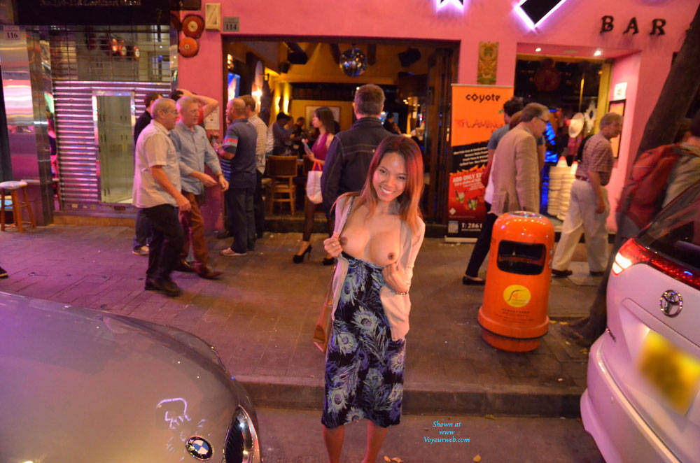 Pic #1Flashing My Tits and Pussy in The Pub - Big Tits, Brunette, Flashing, Public Exhibitionist, Public Place, Asian