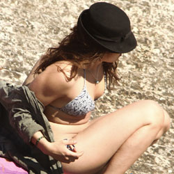 Pic #1 Tanning And Studying On The Roof - Bikini Voyeur