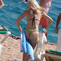 Green Thong - Beach, Bikini Voyeur, Blonde