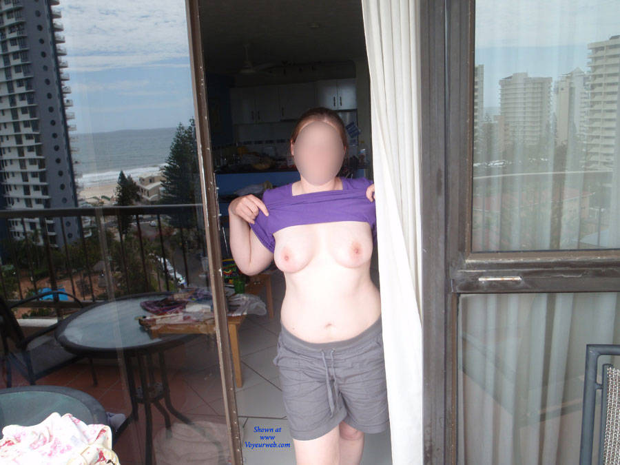 Pic #1 Flashing Breasts On Balcony - Big Tits, Wife/wives