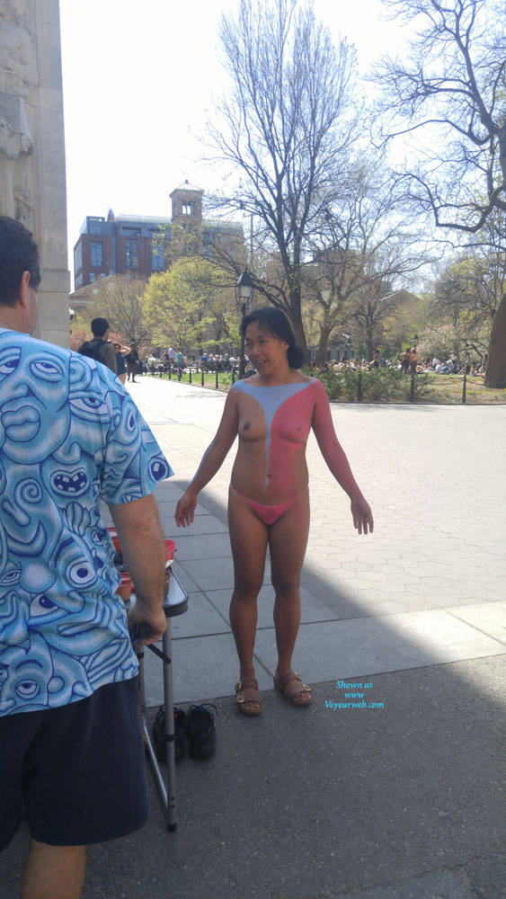 Pic #1Naked In NYC... Broad Daylight  - Big Tits, Brunette, Public Exhibitionist, Public Place