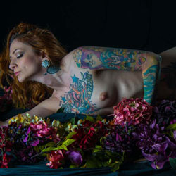 Sexy With Flowers - Redhead, Tattoos