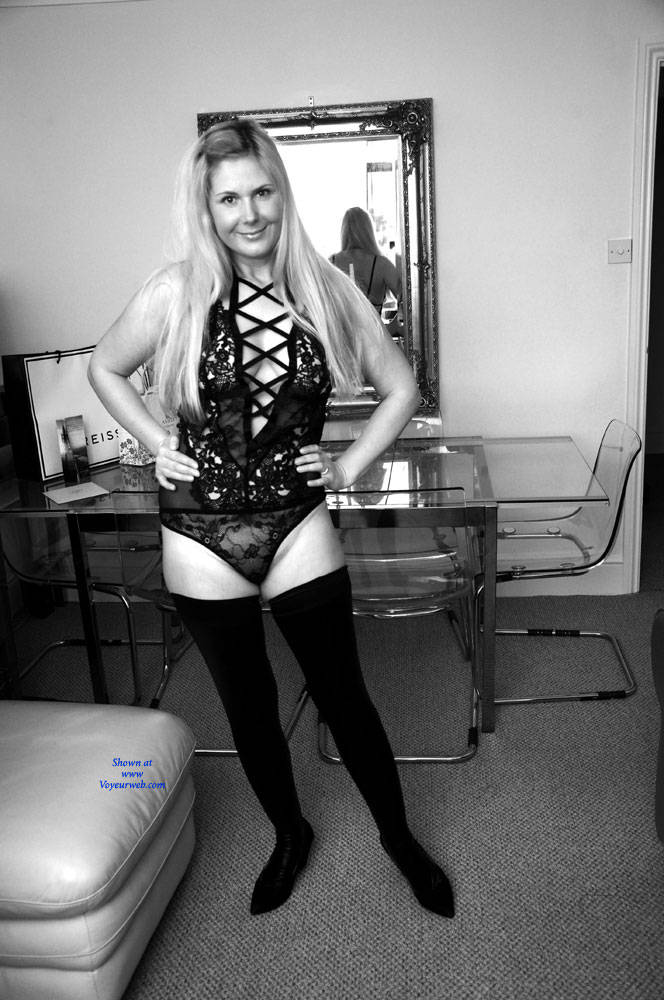 Pic #1Black Lingerie And Latex Stockings - Blonde, Lingerie