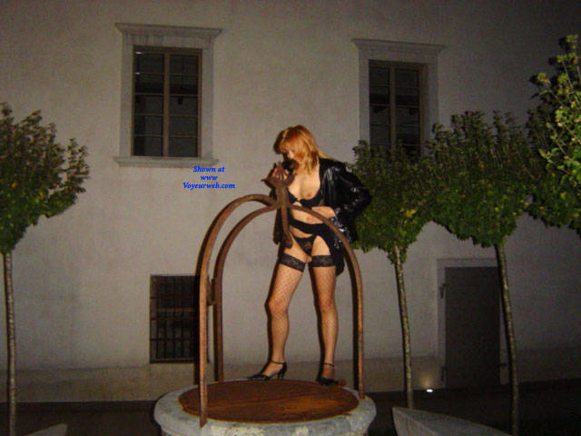 Pic #1A Walk In The Old Town Castle - Lingerie, Outdoors, Redhead, High Heels Amateurs, Stockings Pics