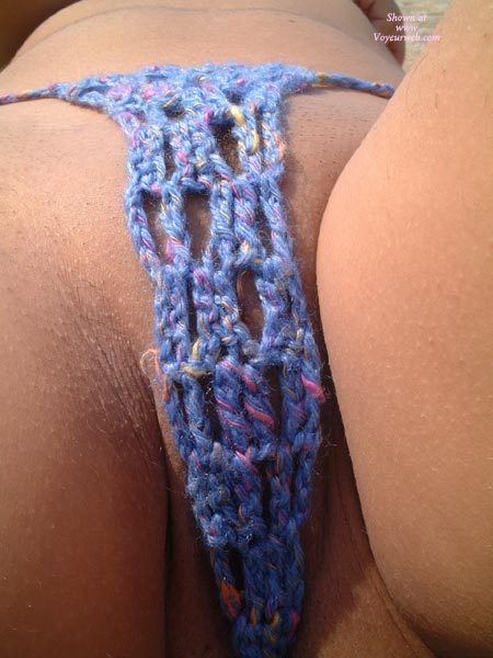 Knitted Thong - Trimmed Pussy , Close Up On Blue Thong, Close Up Shot, Blue Thong, Niting Thong, Crotch Closeup, Very Wooly, Wool Panty