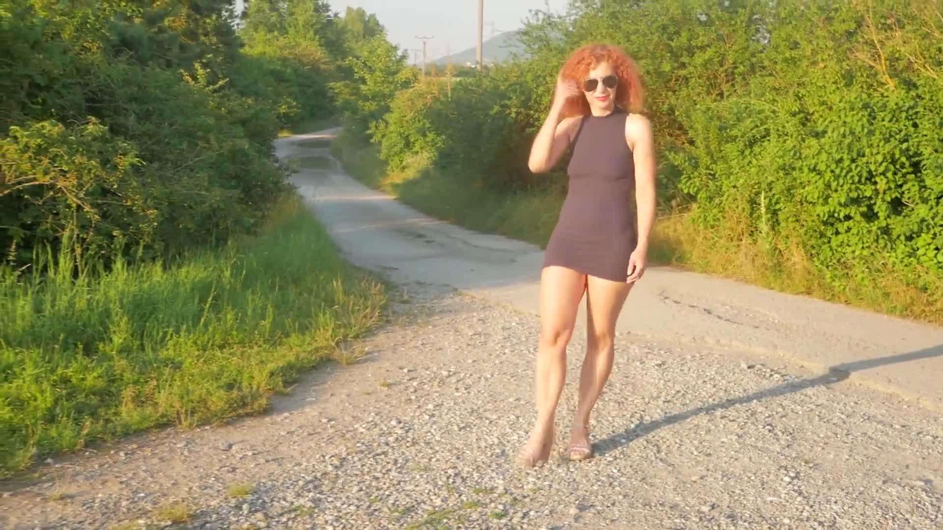 Pic #1Lena - Highway Adventure - Nude Girls, High Heels Amateurs, Outdoors, Redhead, Shaved, Amateur