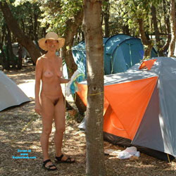 with my wife on a camping holiday - Bush Or Hairy, Nude Wives, Outdoors, Small Tits, Brunette, Medium Tits, Natural Tits, Pussy
