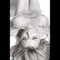 1950s Glamour Shot - Blonde Hair, Topless , Upside Down Blonde, Artistic On Bed, The Eyes Have It, Laying On Back, Black And White, Topless On Back, Diamonds And Pearls, Diamonds Are A Girls Breast Friend, Upside Down
