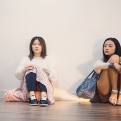 Sitting there without knowing she's showing her white panties to everyone (Part 2)