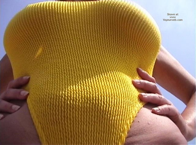 Under The Giant Tits - Big Tits , Under The Giant Tits, Boobs From Below, Yellow Swimsuit Big Breasts, Big Yellow Boobs, Yellow Bathing Suit