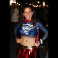 Superwoman Bodypaint - Navel Piercing , Super Paint, Super Tits, Woman Of Steel, Body Paint, Red Cape, Gold Belt