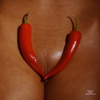 Peppered Pussy - Hairless Pussy , Red Pepper Pussy, No Pubic Hair, Two Hot Peppers On A Hot Puss, Closeup, Hot Pussy