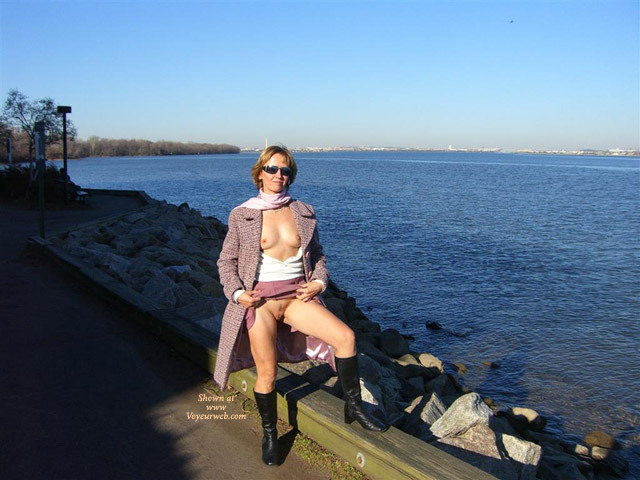 Flashing Outdoors By The Lake - Flashing, Landing Strip, Nude Outdoors, Sunglasses, Naked Girl, Nude Amateur , White Classic Scarf, Lavendar Overcoat, Lavandar Skirt, Black Leather Boots, Sweater No Bra, Pussy And Titties Flash By The Lake, Upskirt No Panties, Flashing At The Beach